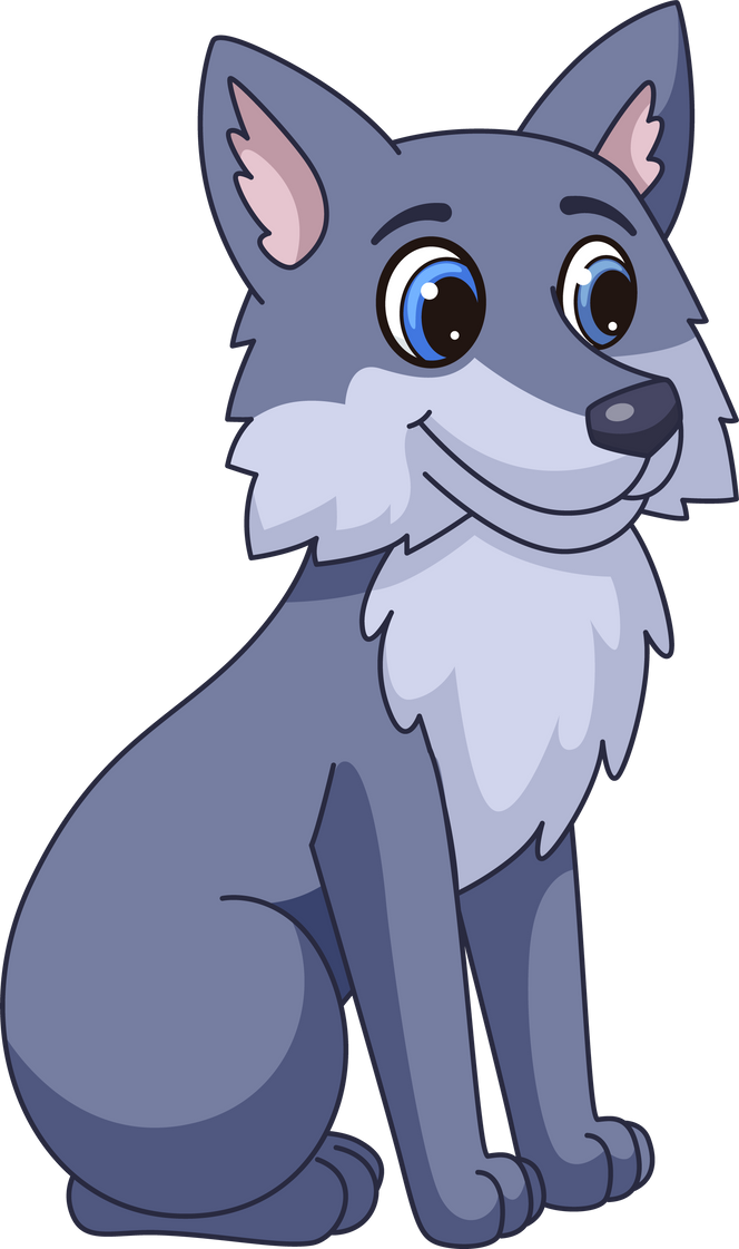 Cartoon Wolf. Cute grey coyote, wild dog mascot